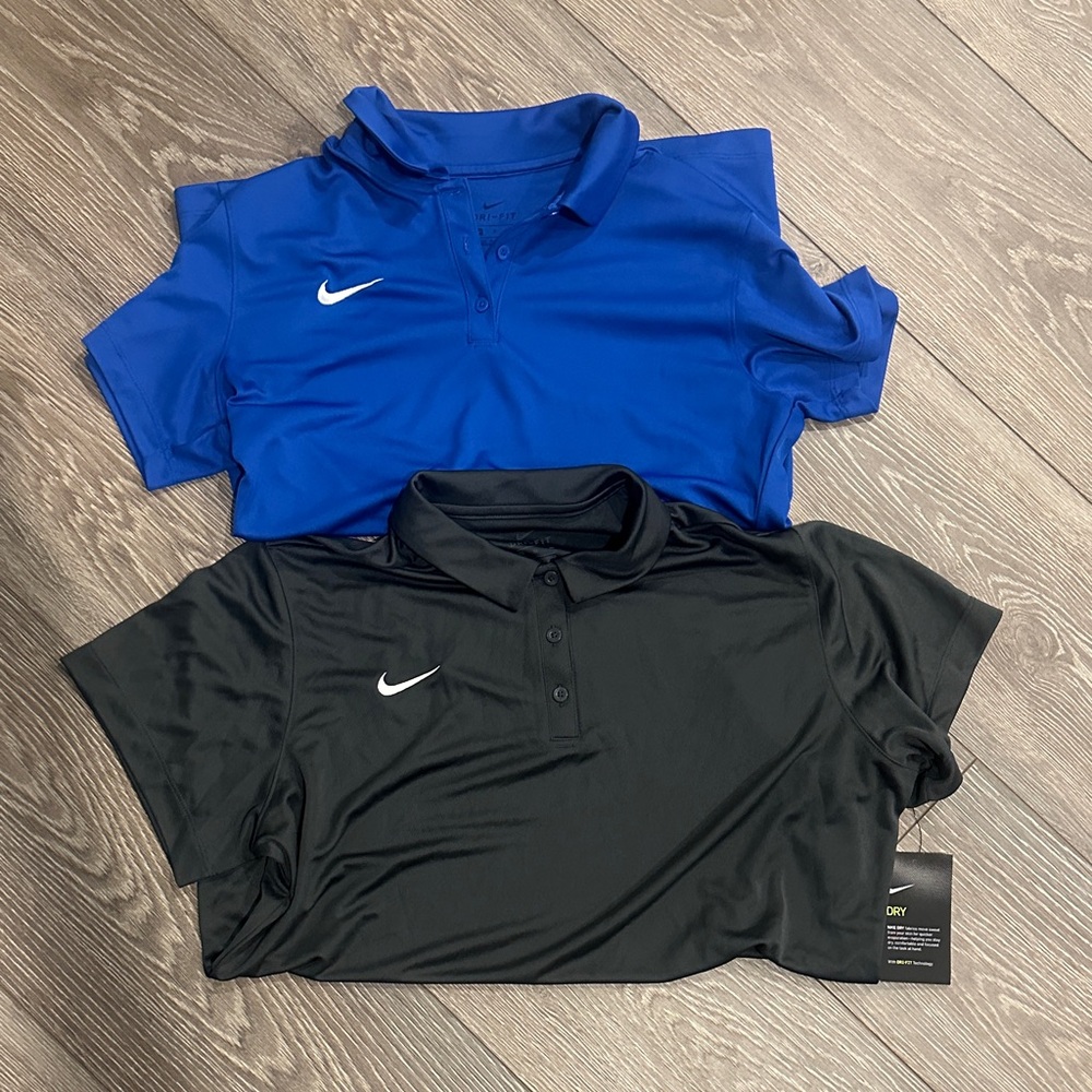 Nike Black and Blue Polo Shirts
